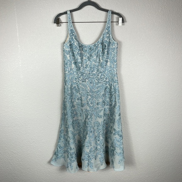 Carmen Marc Valvo Signature Silk Dress Sleeveless Fit and Flare Ribbon Appliqué - Picture 5 of 13